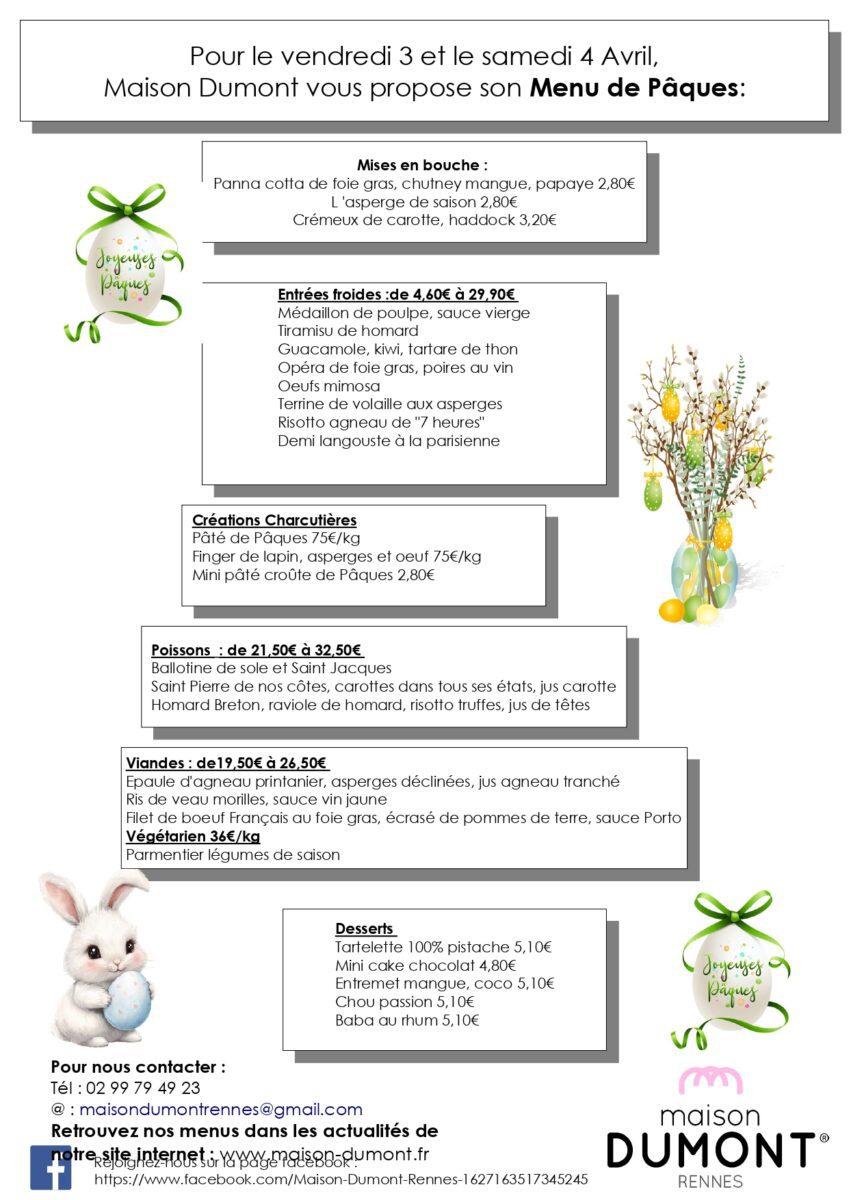 Maison Dumont Traiteur A Rennes Menu De Paques 2026